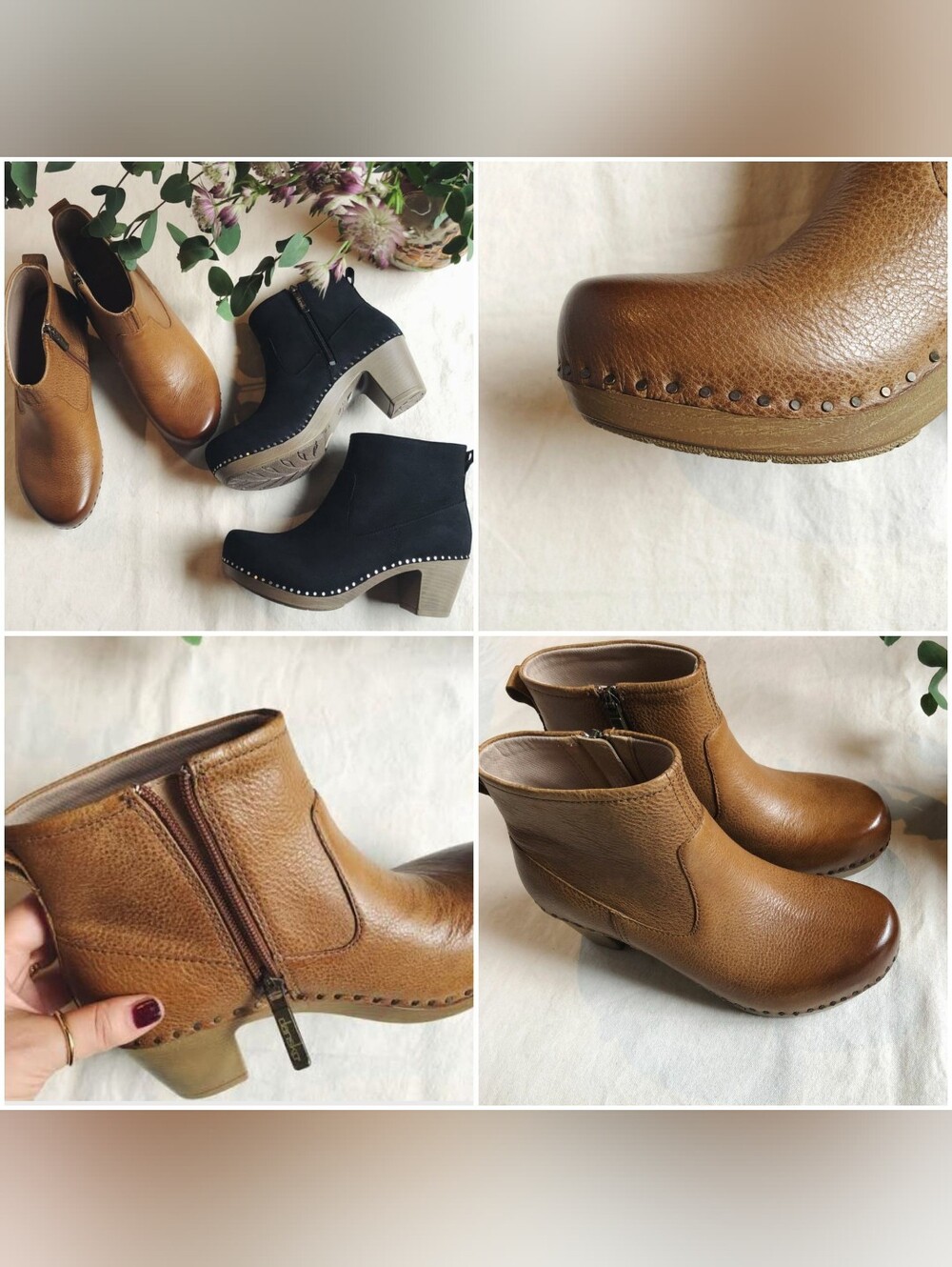 Dansko Sarah Clog Boot Ankle Bootie Heel Pump Zipper Honey Burnished Boho Gypsy - Picture 5 of 14